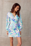 Elegant Mini Dress with Deep Neckline and Flared Hem