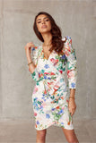 Elegant Overlap Dress with Layered Neckline and Patterns