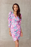 Elegant Overlap Dress with Layered Neckline and Patterns