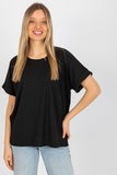 Loose Fit Ribbed Blouse with Short Sleeves and Round Neckline