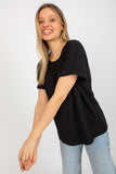 Loose Fit Ribbed Blouse with Short Sleeves and Round Neckline