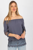 Decorative Trim 3/4 Sleeve Spanish Neckline Blouse