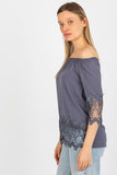 Decorative Trim 3/4 Sleeve Spanish Neckline Blouse