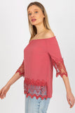 Spanish Neckline Blouse with 3/4 Sleeves and Trim