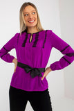 Lace-Trimmed Long Sleeve Formal Blouse with Tie Belt