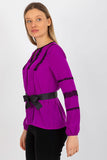 Lace-Trimmed Long Sleeve Formal Blouse with Tie Belt