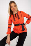 Elegant Long Sleeve Blouse with Lace and Tie Belt
