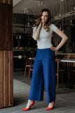 Wide Leg 7/8 Length Women's Pants with Decorative Zipper