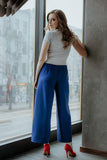 Wide Leg 7/8 Length Women's Pants with Decorative Zipper