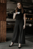Wide-Leg 7/8 Length Women's Pants with Decorative Zipper