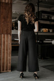 Wide-Leg 7/8 Length Women's Pants with Decorative Zipper