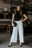 Wide-Leg Women's 7/8 Length Pants with Decorative Zipper