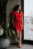 Short Sleeve Dress with Elastic Waist and Belt