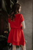 Short Sleeve Dress with Elastic Waist and Belt