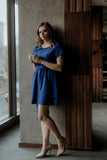 Short Sleeve Dress with Elastic Waist and Flared Bottom