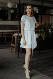 Short Sleeve Dress with Elastic Waist and Flared Bottom