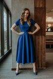 Flared Short Sleeve Long Dress with Covered Zipper
