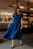Flared Short Sleeve Long Dress with Covered Zipper