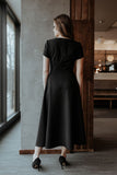 Flared Long Dress with Short Sleeves and Zipper Closure