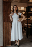 Flared Short Sleeve Long Dress with Covered Zipper