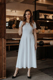 Flared Short Sleeve Long Dress with Covered Zipper