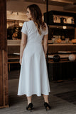 Flared Short Sleeve Long Dress with Covered Zipper