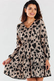 Charming V-Neck Mini Dress with Long Sleeves and Frills
