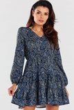 Charming V Neck Mini Dress with Long Sleeves and Frills