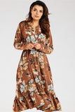 Distinctive Neckline Long Sleeve Midi Dress with Frill Hem