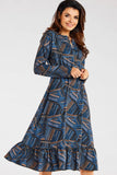 Elegant Long Sleeve Midi Dress with Frill Hem