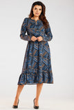 Elegant Long Sleeve Midi Dress with Frill Hem