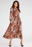 Flared Hem Button-Down Maxi Dress with Long Sleeves