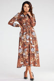 Flared Hem Button-Down Maxi Dress with Long Sleeves
