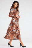 Flared Hem Button-Down Maxi Dress with Long Sleeves