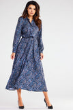 Flared Hem Long Sleeve Button-Down Maxi Dress