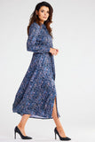 Flared Hem Long Sleeve Button-Down Maxi Dress