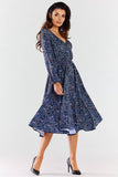 Elegant Midi Dress with Envelope Neckline and Flared Hem