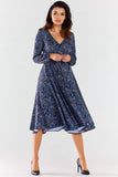 Elegant Midi Dress with Envelope Neckline and Flared Hem