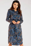 Elongated Shirt Dress with Long Sleeves and Belt