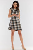 Elegant Checkered Mini Dress with Short Sleeves