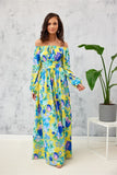 Elegant Spanish Maxi Dress with Open Shoulders and Cutout