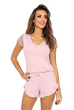 Powder Pink Lace Trim Two-Piece Pajama Set