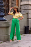 High-Waisted Bell-Bottom Pants with Decorative Chain