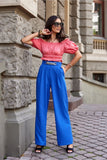 High Waist Bell-Bottom Pants with Decorative Chain