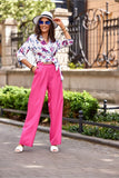 High Waist Bell-Bottom Pants with Decorative Chain