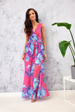 Floral Chiffon Maxi Dress with Leg Slit and Back Binding
