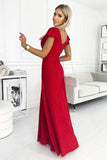 Red Glitter Maxi Dress with Envelope Neckline & Leg Slit