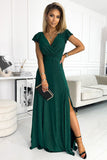 Glitter Maxi Dress with Envelope Neckline & Leg Slit