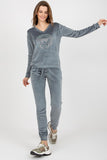 Chic Velour Blouse & Pants Set with Heart Neckline