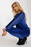 Chic Velour Blouse and Long Pants Set with Rhinestone Sleeves